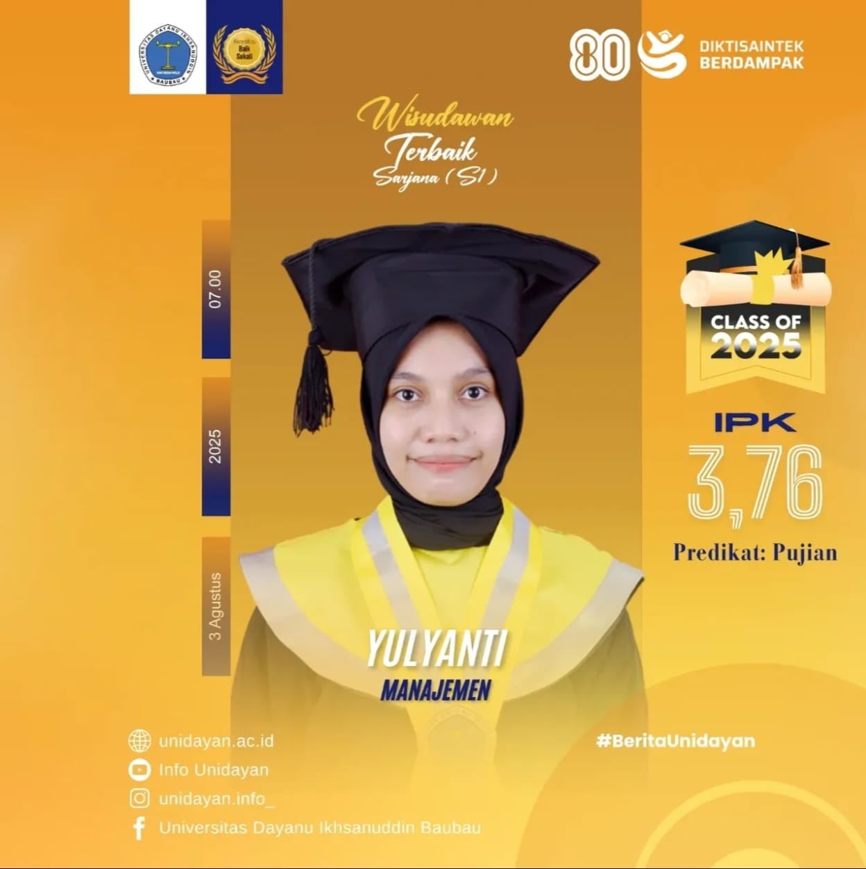 Yulyanti Named Best Management Graduate with a GPA of 3.76