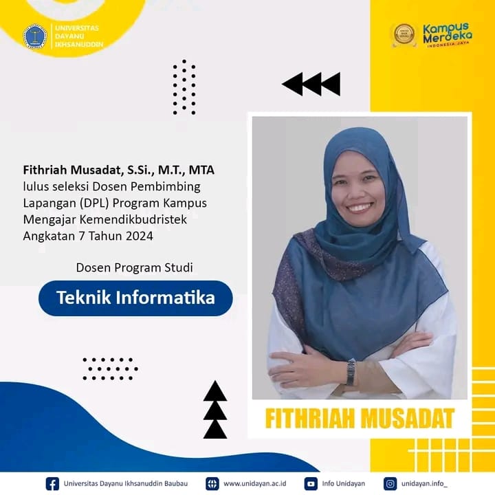 Selamat Atas Terpilihnya Fithriah Musadat, S.Si., M.T., MTA.,  Sebagai DPL Program Kampus Mengajar Angkatan 7 Tahun 2024,