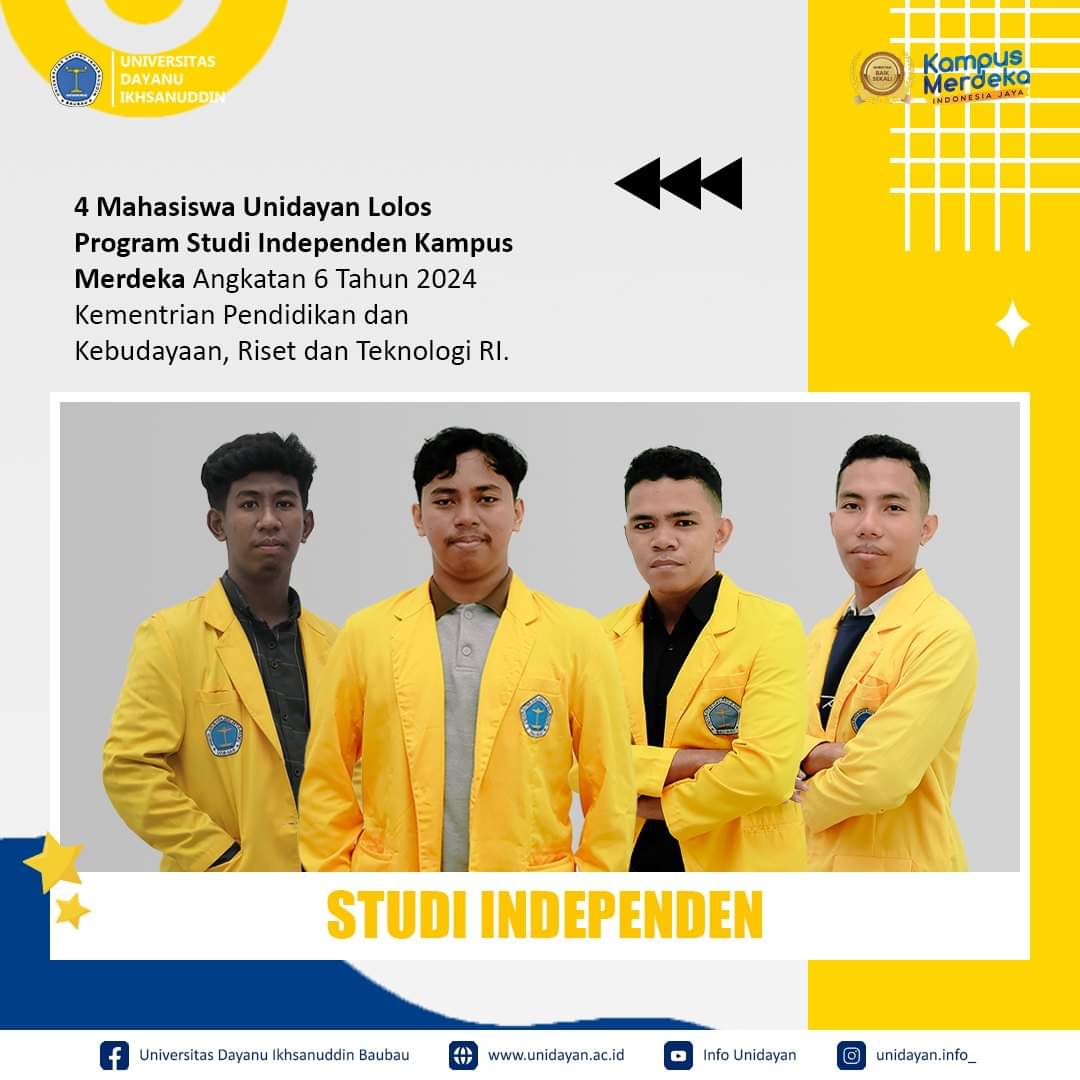 LOLOS SELEKSI PROGRAM STUDI INDEPENDEN BERSERTIFIKAT KAMPUS MERDEKA ANGKATAN 6 TAHUN 2024!!! 4 MAHASISWA  MENAJADI  IDOLA BARU DI FAKULTAS TEKNIK UNIDAYAN