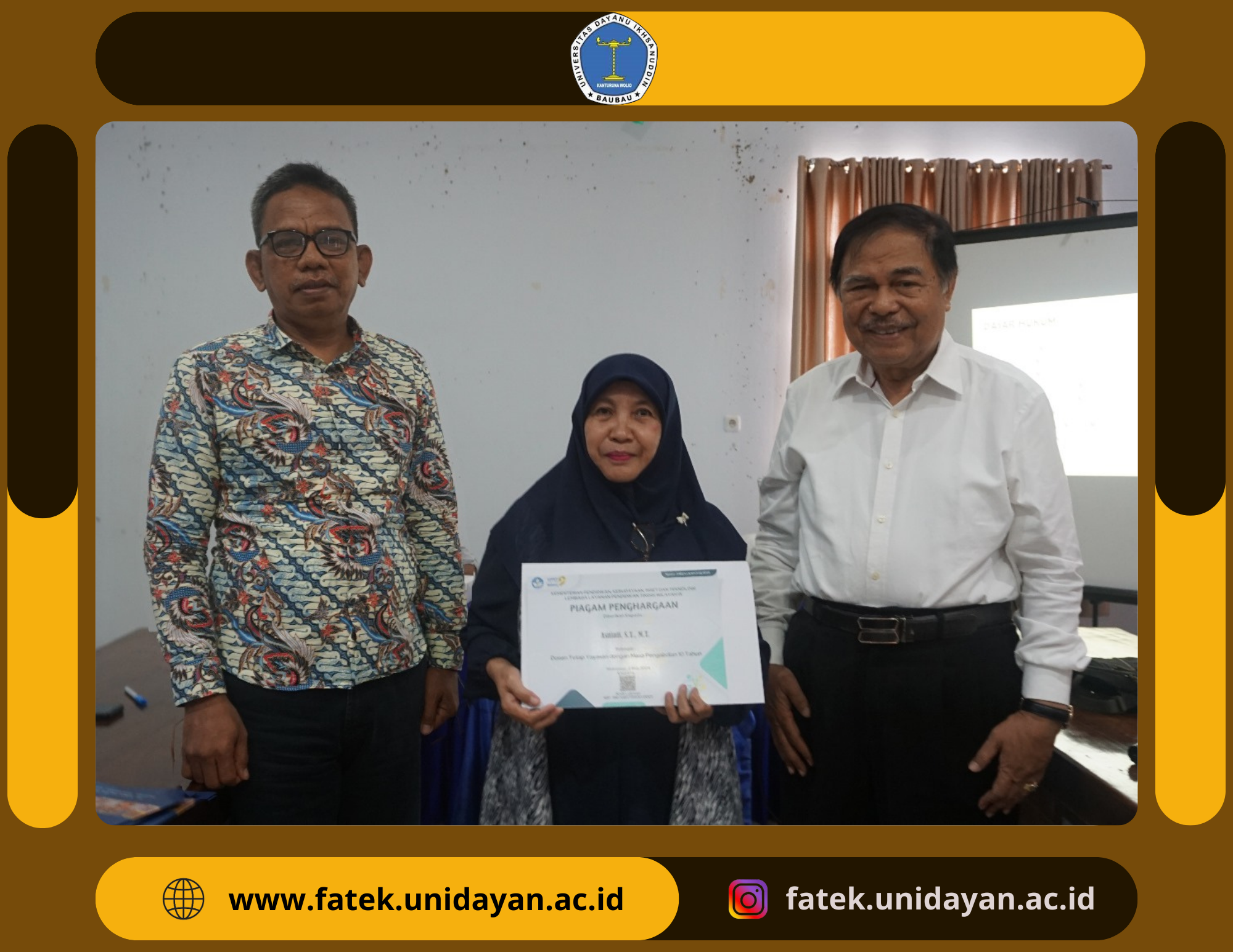 DOSEN TEKNIK UNIDAYAN MERAIH  PIAGAM  PENGABDIAN DOSEN TETAP YAYASAN DARI LLDIKTI WILAYAH IX