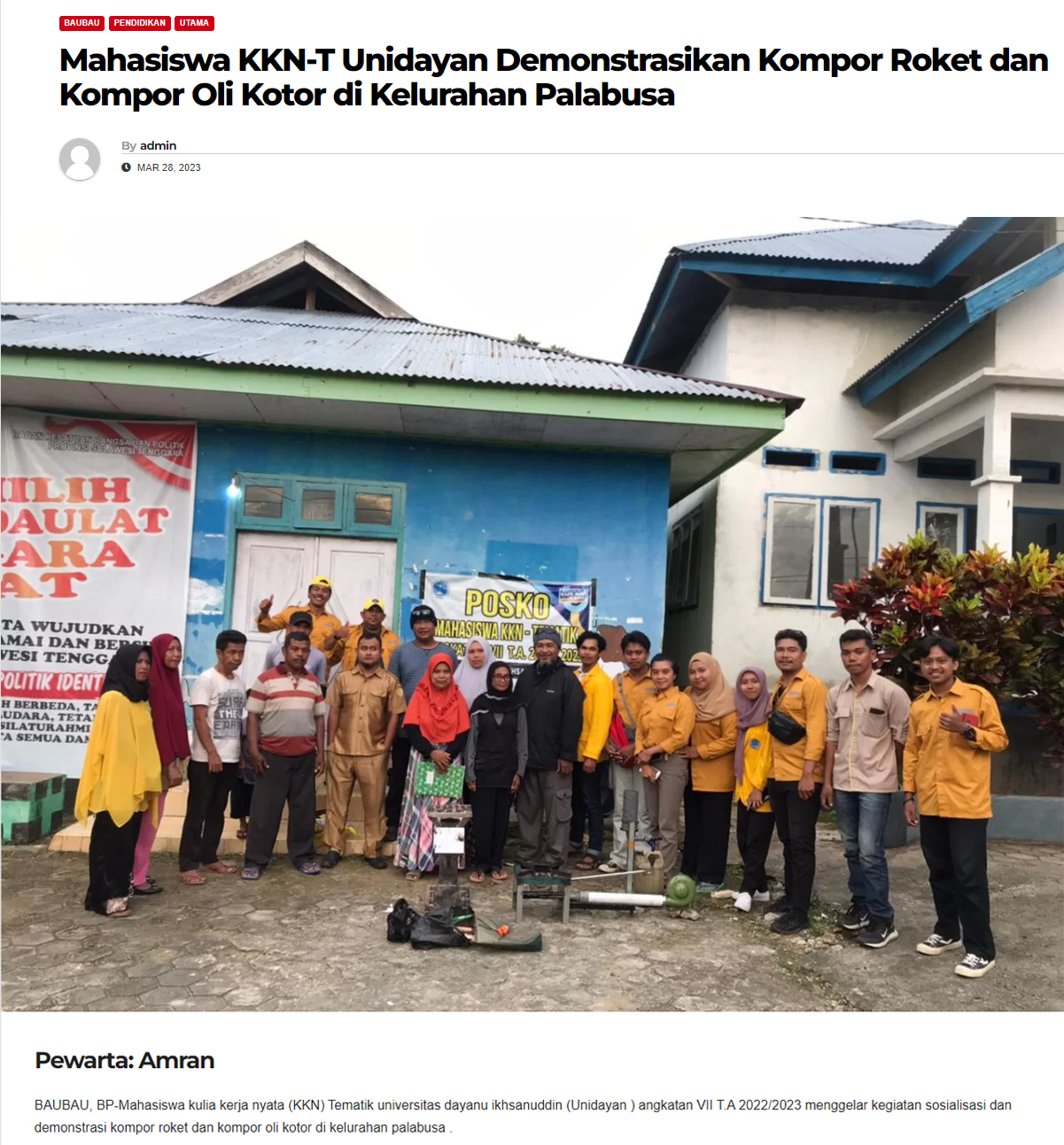 Mahasiswa KKN-Tematik Universitas Dayanu Ikhsanuddin Angkatan VII Melakukan Demonstrasi Kompor Roket dan Kompor Oli Kotor di Kelurahabn Palabusa