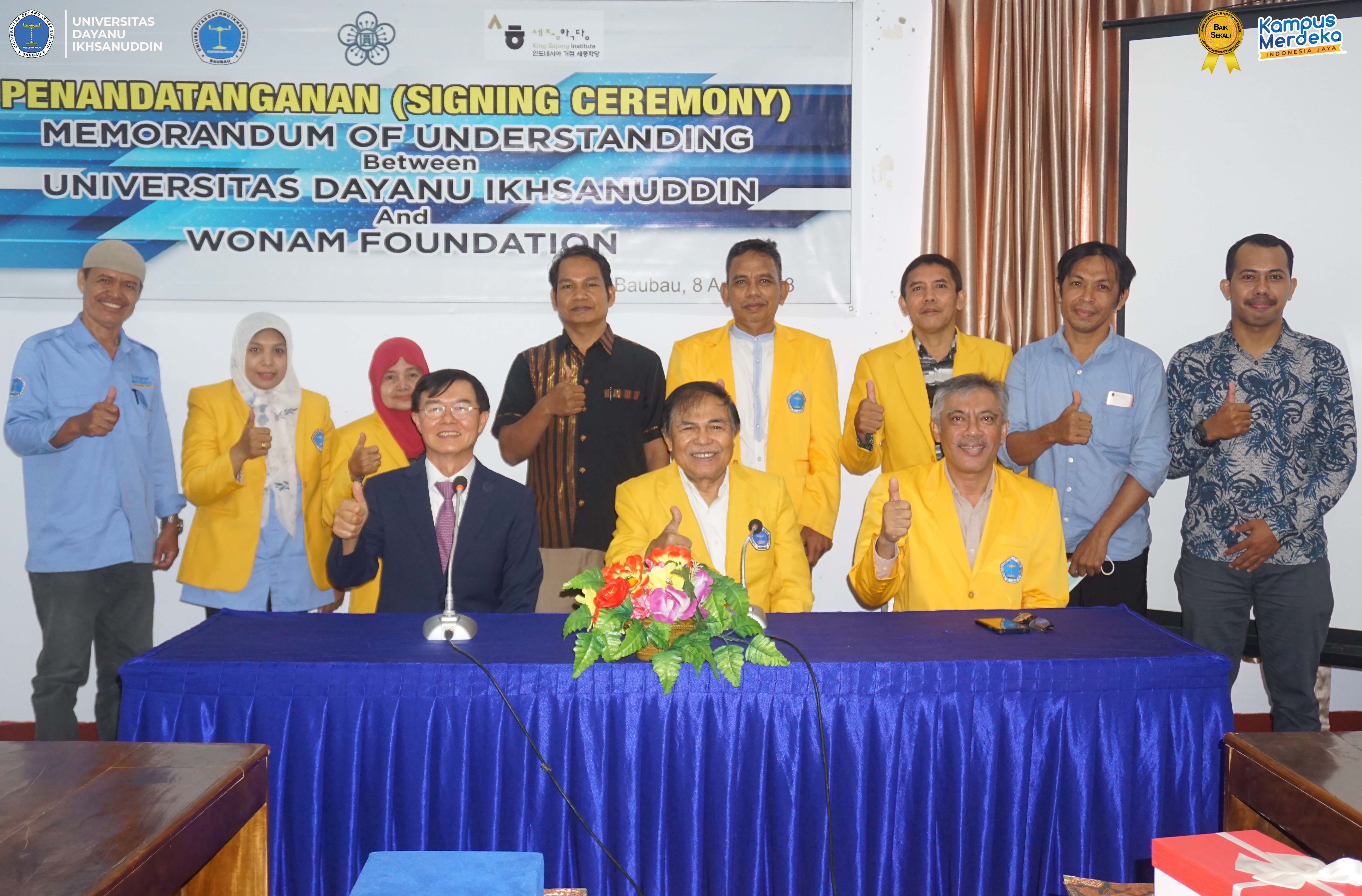 Penandatanganan Memorandum of Understanding (MoU) dengan Wonam Foundation (King Sejong Institute Baubau)