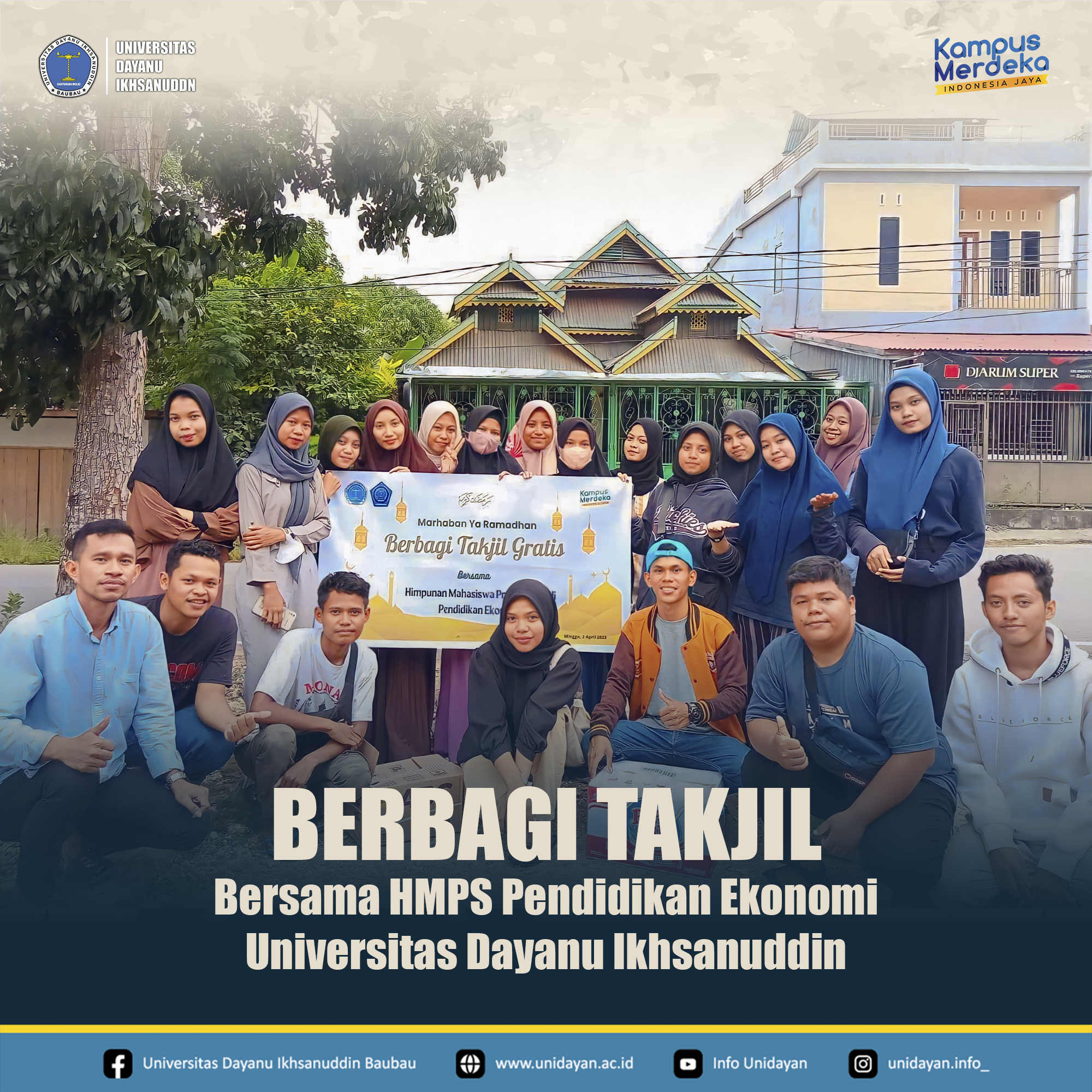 Jumat, 2 April 2023 - Himpunan Mahasiswa Program Studi Pendidikan Ekonomi Unidayan menggelar kegiatan Berbagi Takjil Gratis.