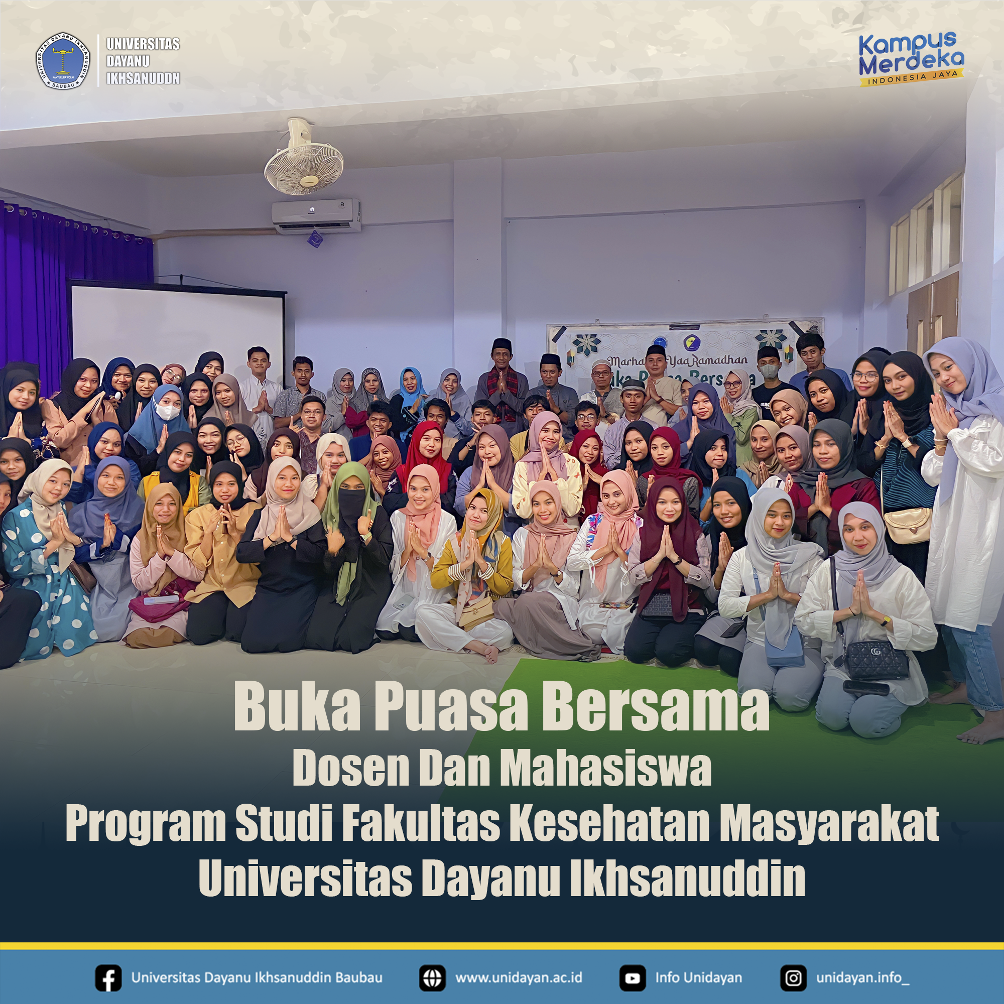 Hari ke-26 di bulan suci Ramadhan, Civitas Akademika FKM Unidayan mengadakan acara Yasinan dan Buka Puasa Bersama seluruh dosen, karyawan, dan mahasiswa FKM Unidayan.