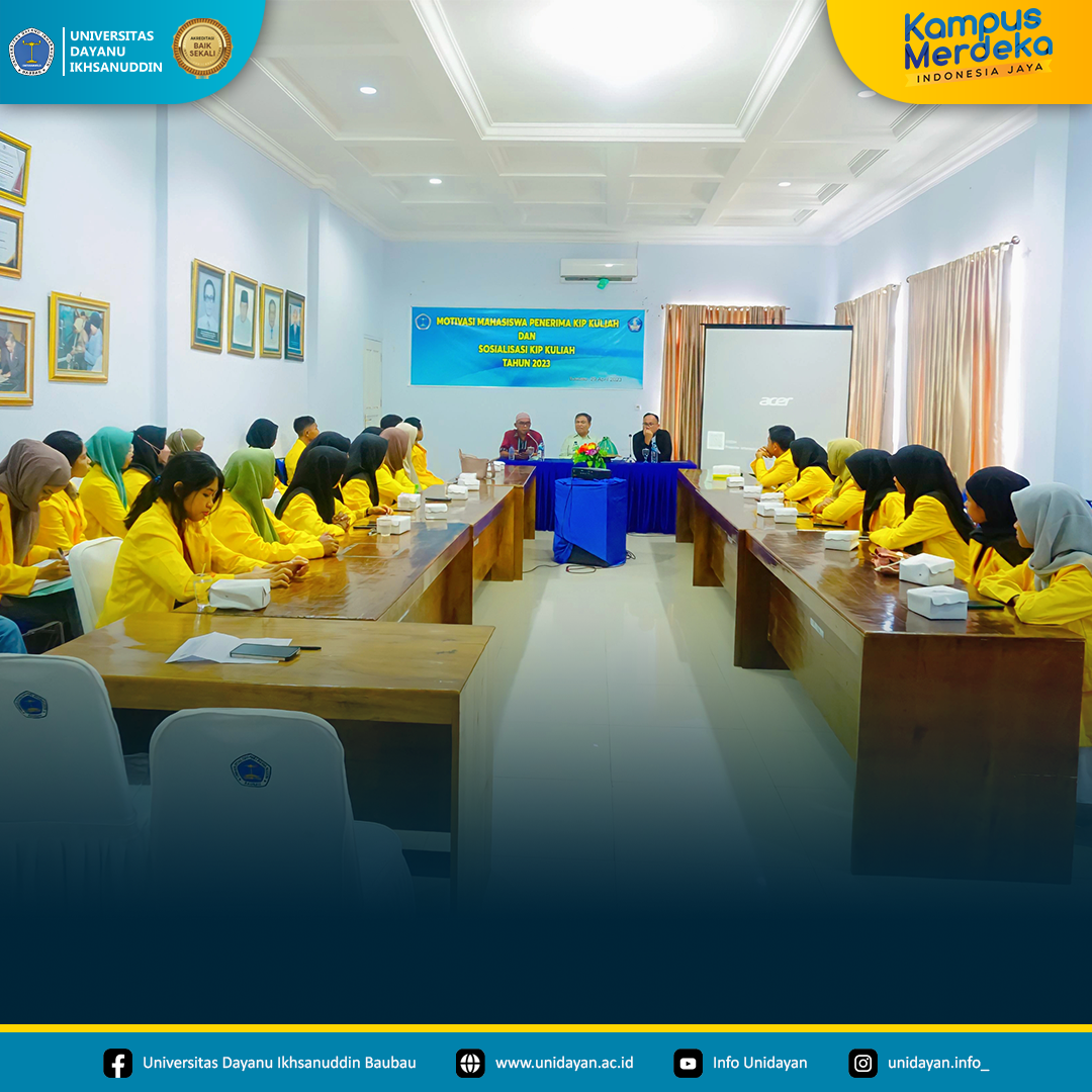 UNIDAYAN, 29 April 2023 - Pada hari ini, Senin (29/04/23), Universitas Dayanu Ikhsanuddin (UNIDAYAN) mengadakan acara motivasi dan sosialisasi KIP-Kuliah di ruang rapat rektoral.
