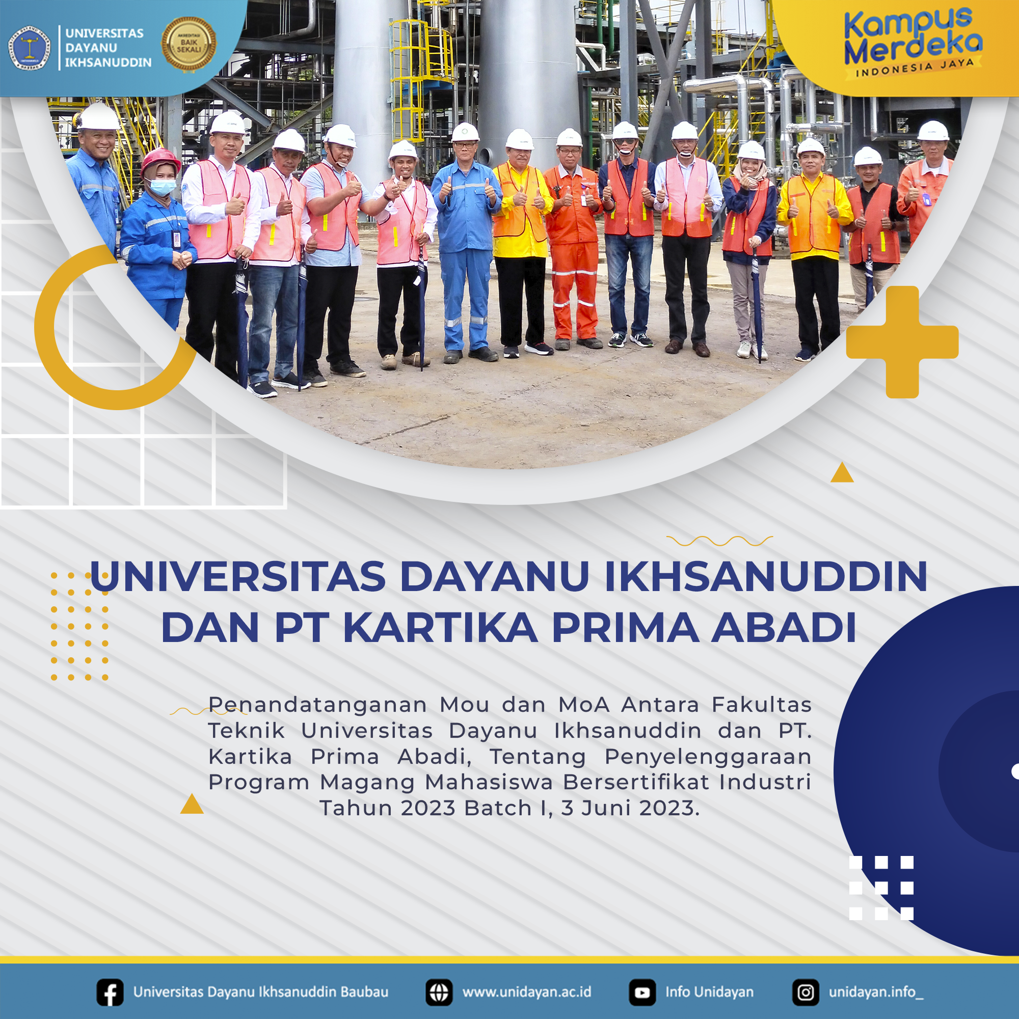 Fakultas Teknik Unidayan dan PT. Kartika Prima Abadi Menandatangani MOU untuk Program Magang Mahasiswa Bersertifikat Industri Tahun 2023 Batch I di Kabupaten Buton