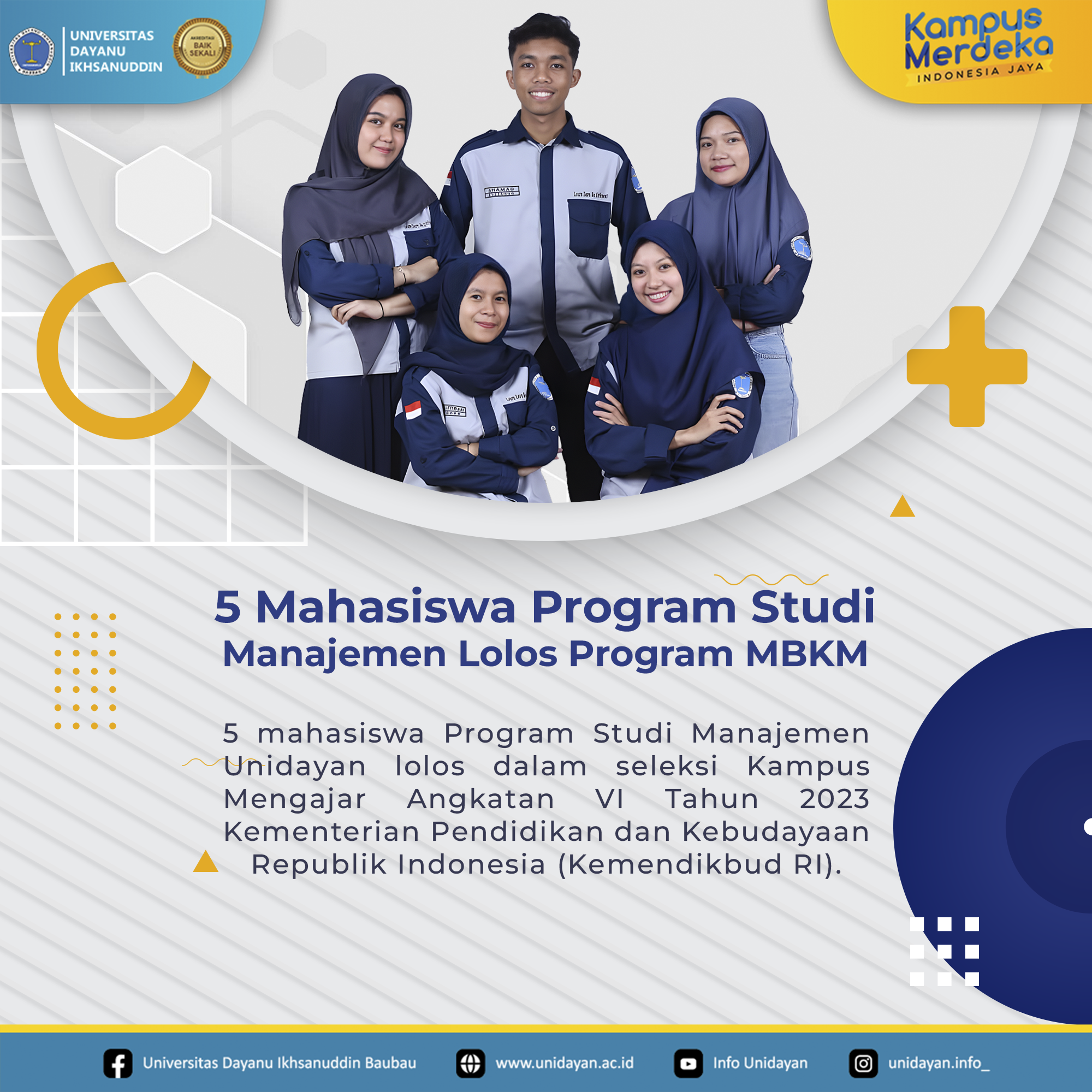 Lima Mahasiswa Program Studi Manajemen Fakultas Ekonomi Lolos Program MBKM Kampus Mengajar Angkatan VI Tahun 2023
