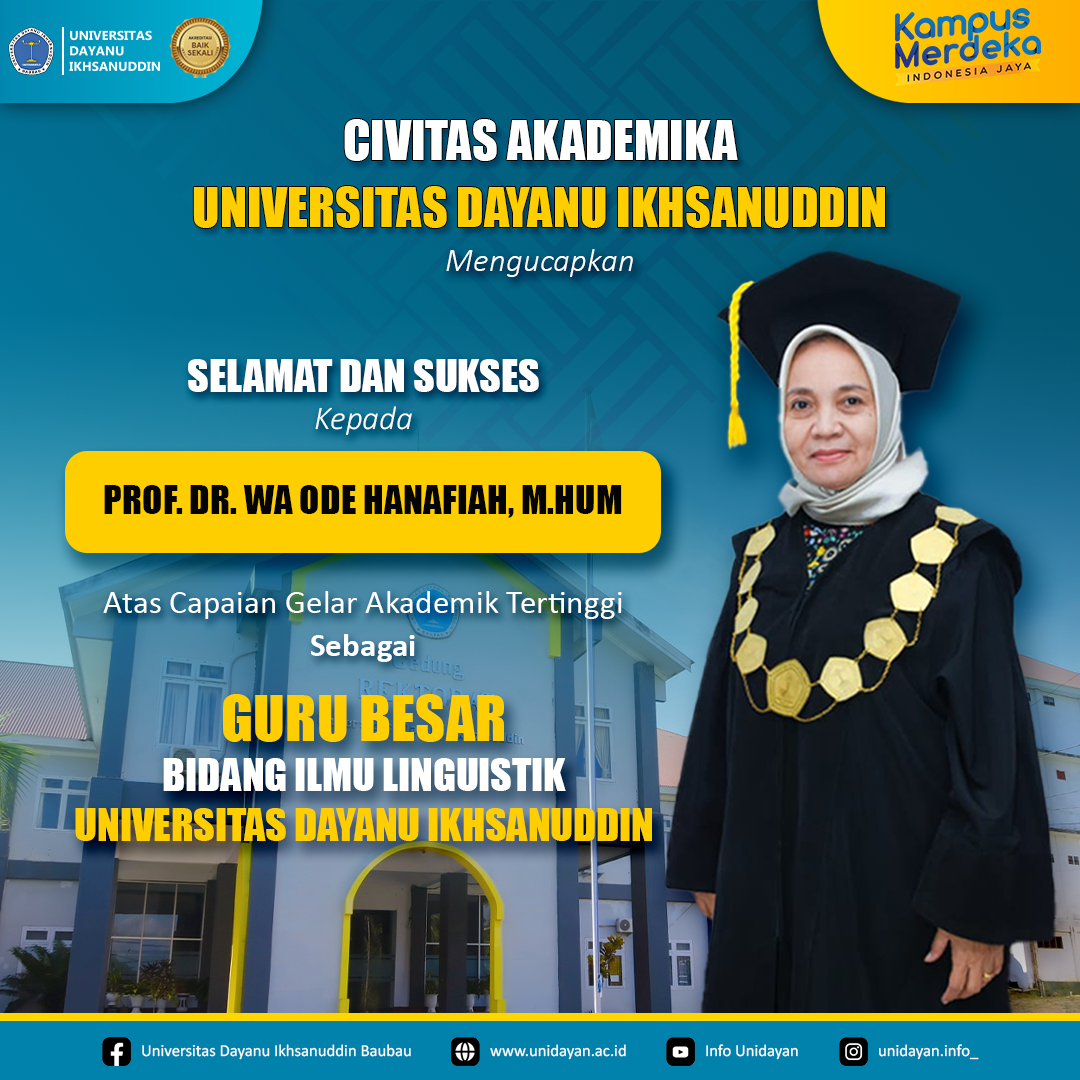 Prof. Dr. Wa Ode Hanafiah, M.Hum Resmi Menjadi Guru Besar Bidang Ilmu Linguistik Universitas Dayanu Ikhsanuddin