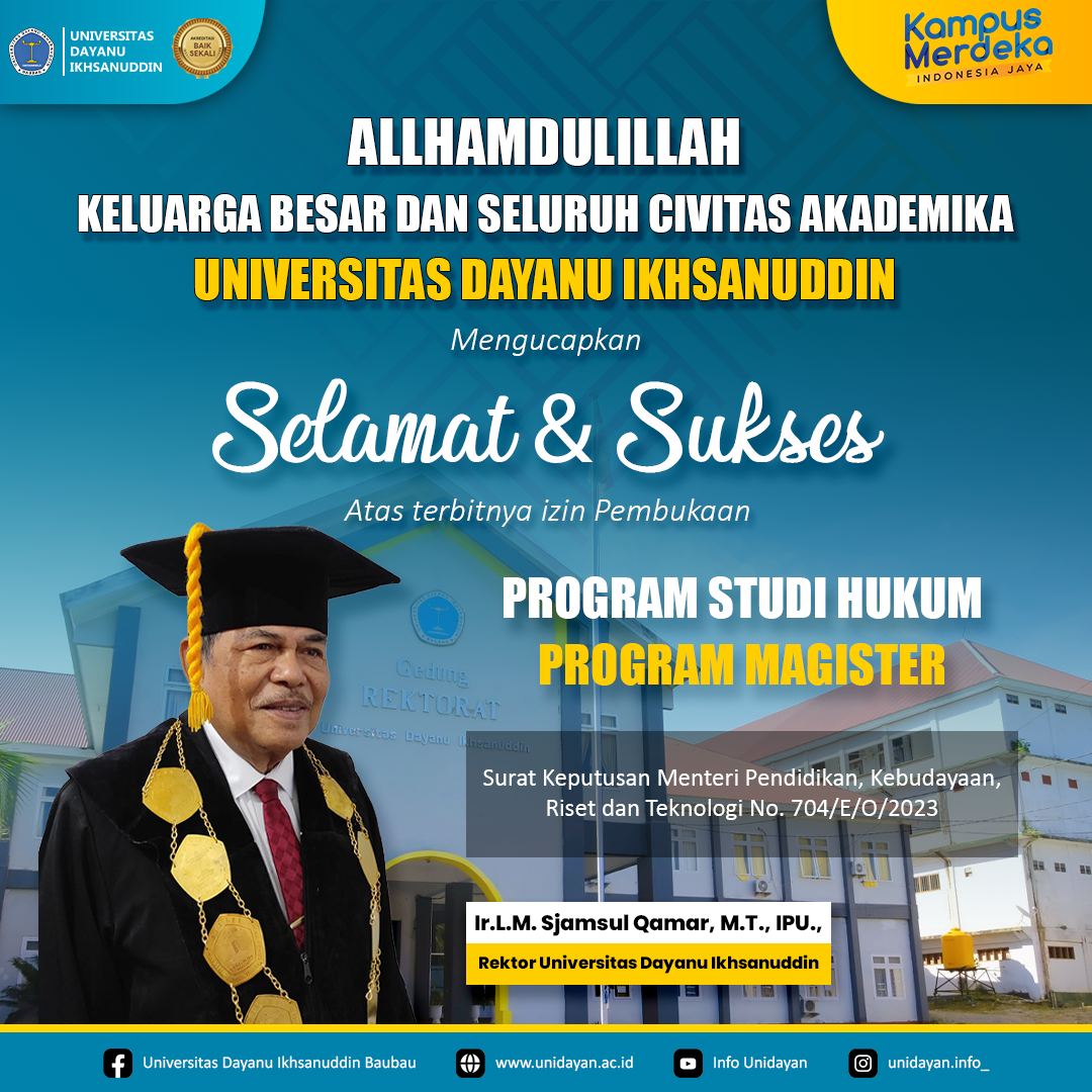 Izin Pembukaan Program Magister Hukum DI UNIVERSITAS DAYANU IKHSANUDDIN diberikan