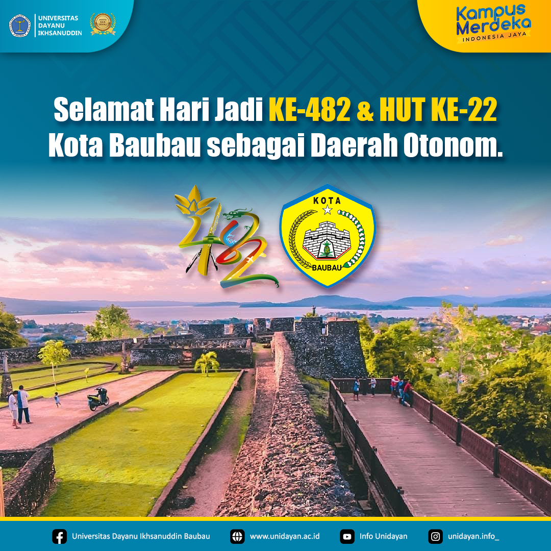 Universitas Dayanu Ikhsanuddin Mengucapkan Selamat Hari Jadi KE-482 & HUT KE-22 Kota Baubau sebagai Daerah Otonom.