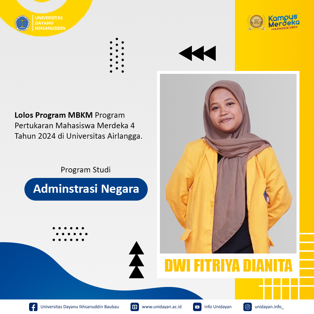 Dwi Fitriya Dianita mahasiswa berprestasi Program Studi Ilmu Administrasi Negara Lolos Program Pertukaran Mahasiswa Merdeka