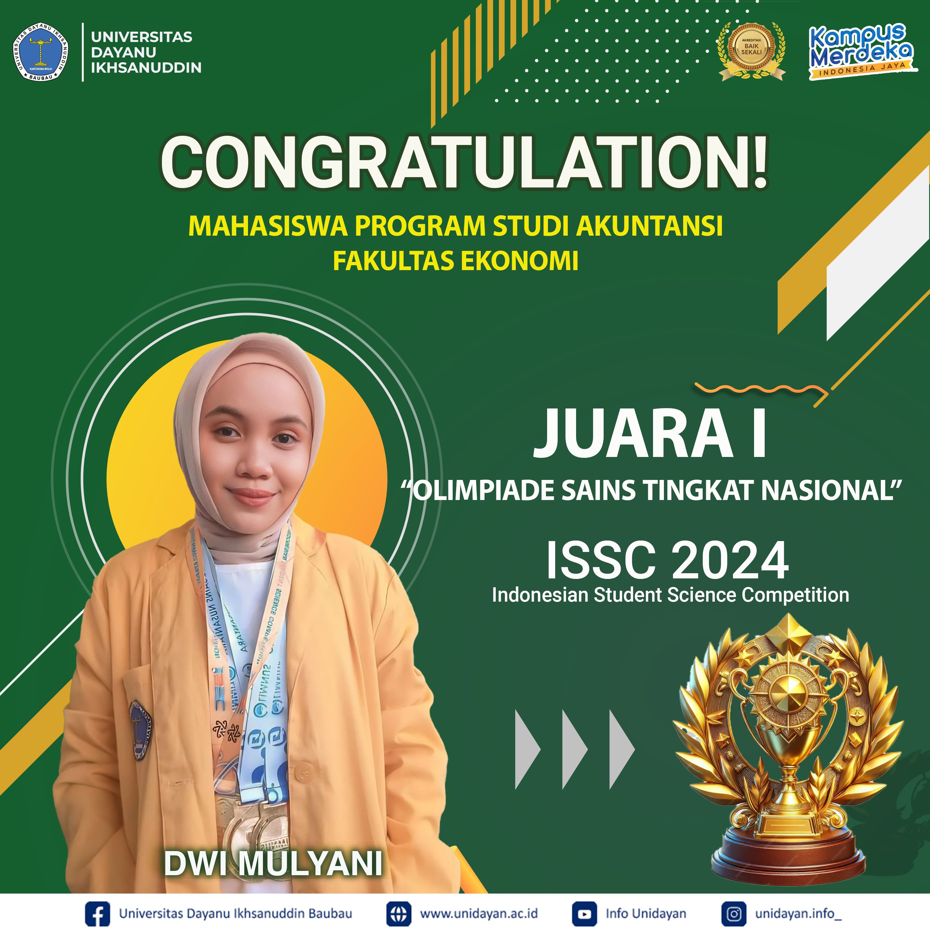 MAHASISWI AKUNTANSI UNIDAYAN, DWI MULYANI, RAIH MEDALI EMAS DI OLIMPIADE SAINS TINGKAT NASIONAL ISSC 2024