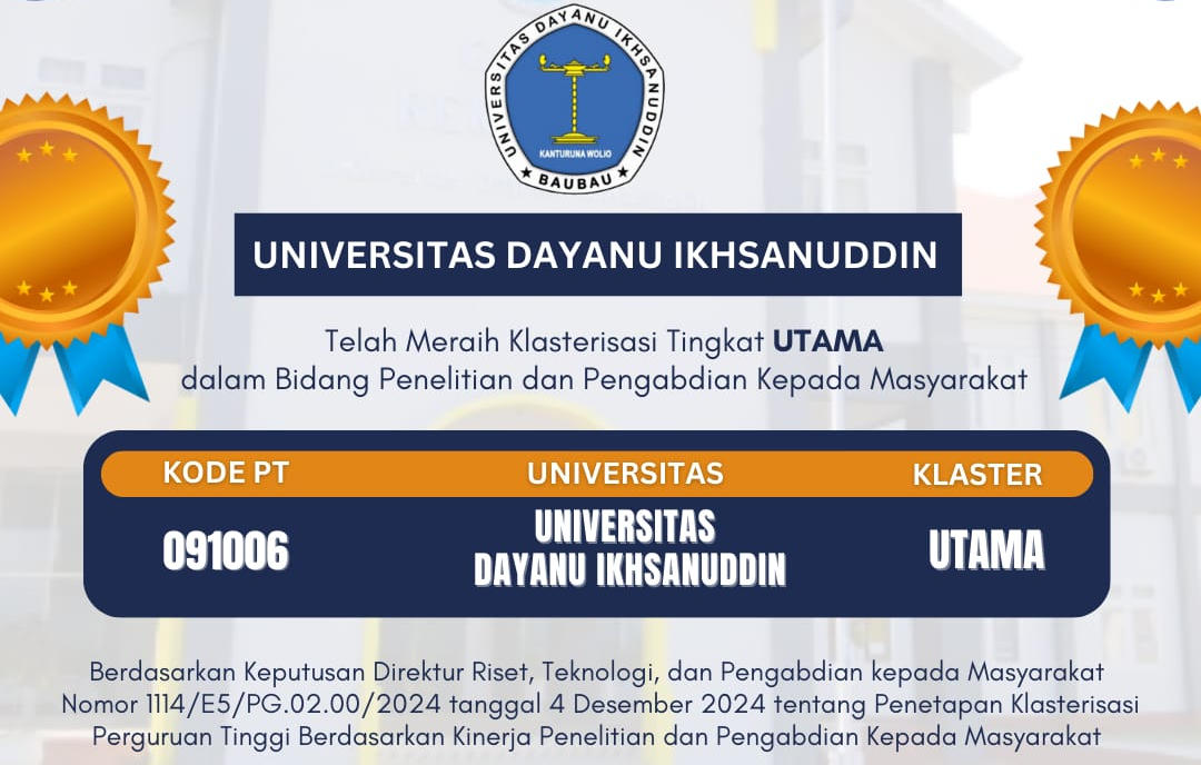 UNIVERSITAS DAYANU IKHSANUDDIN RAIH KLASTERISASI TINGKAT UTAMA DALAM BIDANG PENELITIAN DAN PENGABDIAN KEPADA MASYARAKAT