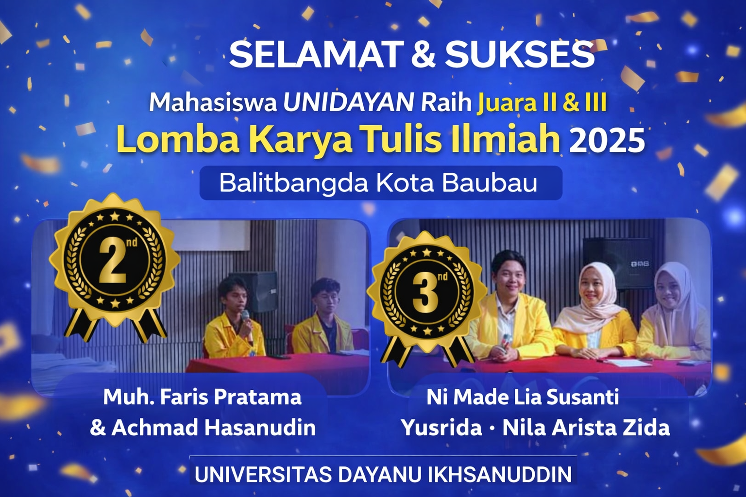 UNIDAYAN RAIH JUARA II DAN JUARA III PADA LOMBA KARYA TULIS ILMIAH BALITBANGDA KOTA BAUBAU 2025